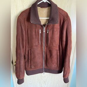 HUGO BOSS Shearling Spanish Lamb Brown Aviator Bomber Jacket Men’s 40R